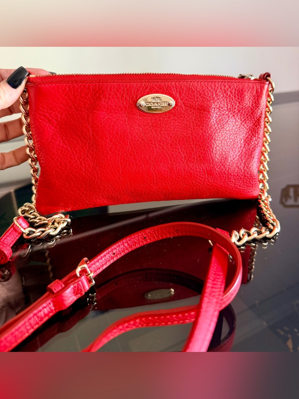 Coach Red Pebbled Leather Quinn Crossbody Shoulder Bag